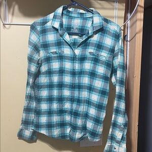 Mountain Hardwear Teal and White Plaid Shirt